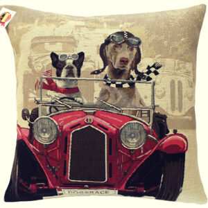 Cushion Dogs in a Red Car -- 45x45cm-0