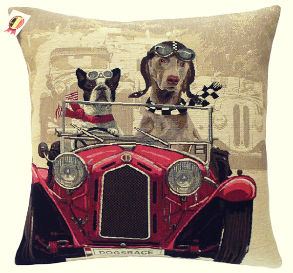 Coussin chiens voiture rouge -- 45x45cm-0