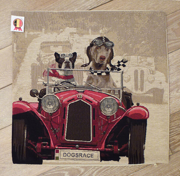 Coussin chiens voiture rouge -- 45x45cm-10538