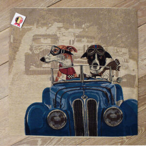 Coussin chiens voiture bleue -- 45x45cm-10533