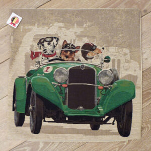 Coussin chiens voiture verte -- 45x45cm-10537