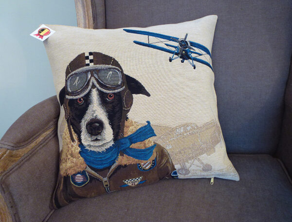 Coussin chien pilote bleu -- 45x45cm-10531