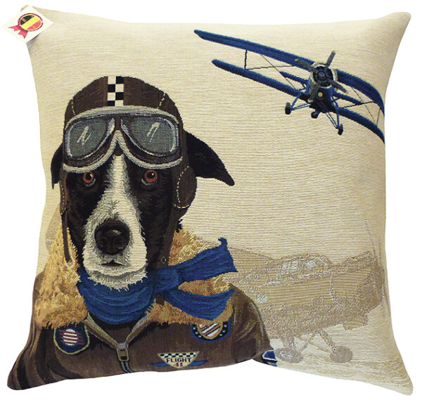 Coussin chien pilote bleu -- 45x45cm-0