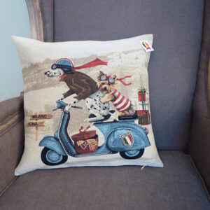 Coussin chiens scooter bleu -- 45x45cm-10524