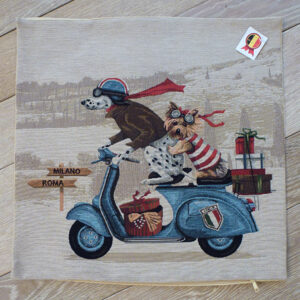 Coussin chiens scooter bleu -- 45x45cm-10523