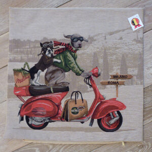 Coussin chiens scooter rouge -- 45x45cm-10517