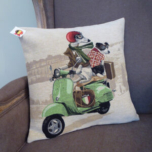 Coussin chiens scooter vert -- 45x45cm-10521