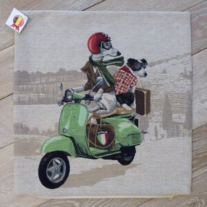 Coussin chiens scooter vert -- 45x45cm-10522