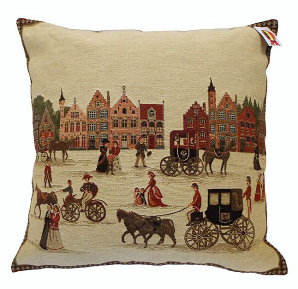 Cushion -- Houses and Carriages of Bruges -- 45x45cm-0