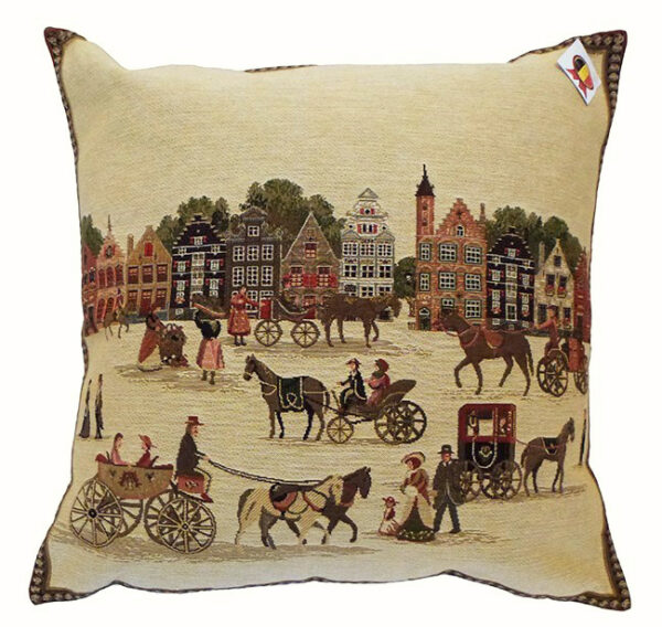 Cushion -- Houses and Carriages of Bruges -- 45x45cm-0