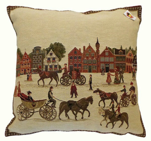 Cushion -- Houses and Carriages of Bruges -- 45x45cm-0