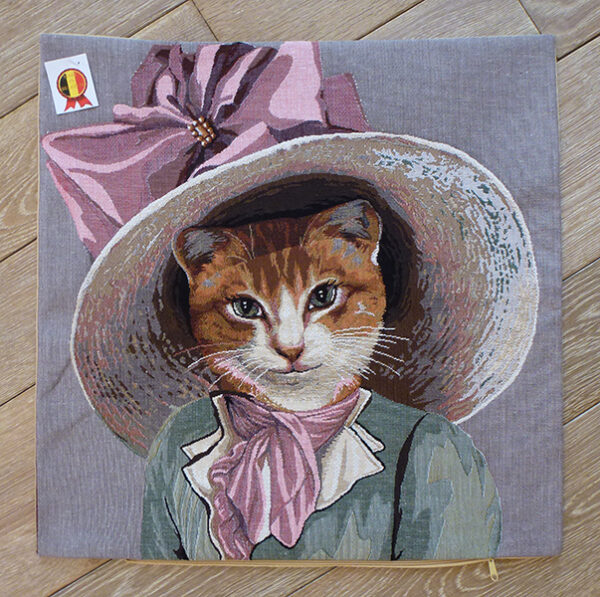Coussin Chat Chapeau & Noeud -- 45x45cm-10555