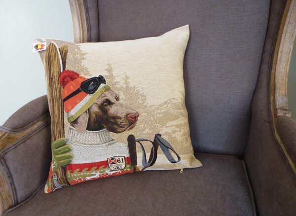 Coussin chien braque de weimar ski -- 45x45cm-10819